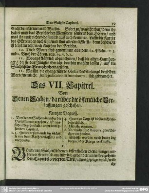 Das VII. Capittel. Von Denen Sachen, darüber die öffentliche Verlassungen geschehen