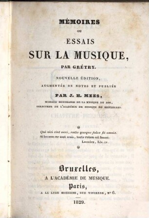Mémoires ou essais sur la musique. Tome 3 (1829)