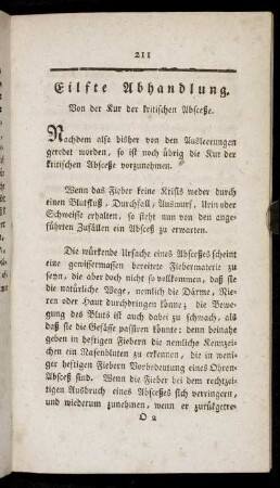 Eilfte Abhandlung. Von der Kur der kritischen Absceße.