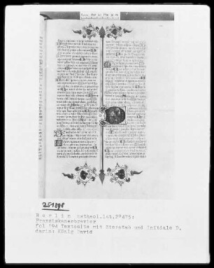 Franziskanisches Brevier — Initiale D, darin König David, Folio 194recto