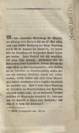 Ueber den Antheil denkender Katholiken an der Jahresfeier der Staatsverfassung des Königreichs Baiern