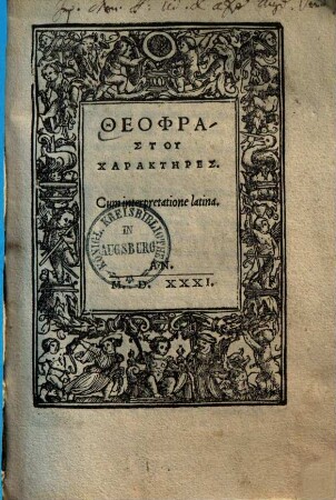 Theophrastu Charaktēres : Cum interpretatione latina