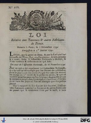 Loi Relative aux Tanneurs & autres Fabricans de Peaux.