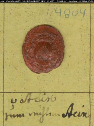 Siegler: Stain (Stein) zum Rechtenstein (rechtenstein) Überlieferungsart: Stoff: Lack Farbe: rot Form: oval. Durchmesser: 21 mm Art: Typ: Umschrift: