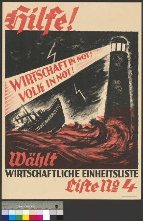Wahlplakat der Wirtschaftlichen Einheitsliste zur Landtagswahl am 27. November 1927