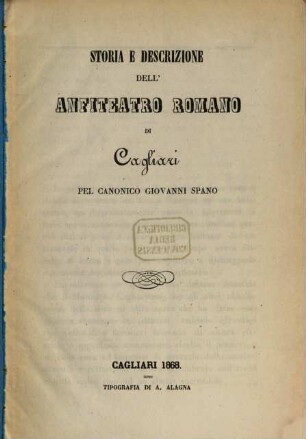 Storia e descrizione dell'anfiteatro romano di Cagliari di Giovanni Spano