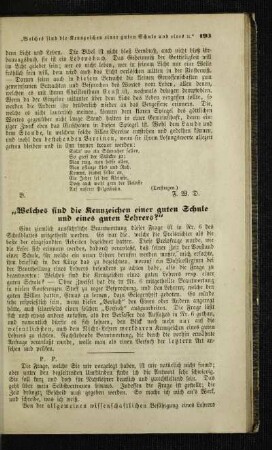 "Welches sind die Kennzeichen einer guten Schule und eines guten Lehrers?"