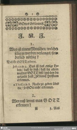 [1. Gottes Erkäntniß]