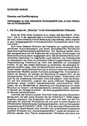 1-39, Diversion und Konfliktregelung. Überlegungen zu einer alternativen Kriminalpolitik bzw. zu einer Alternative zur Kriminalpolitik