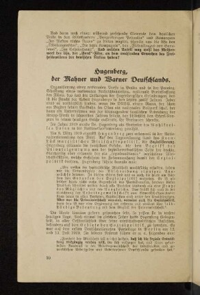 Hugenberg, der Mahner und Warner Deutschlands.