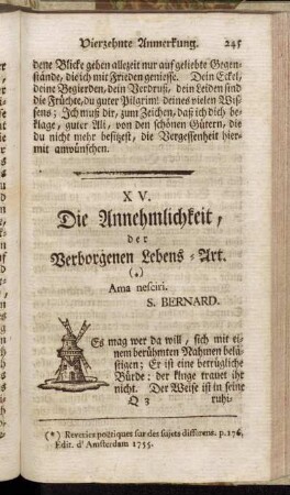 XV. Die Annehmlichkeit, der Verborgenen Lebens-Art.
