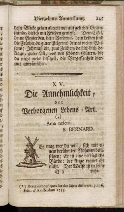 XV. Die Annehmlichkeit, der Verborgenen Lebens-Art.