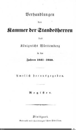 1,9: Landtag Württemberg - Kammer 1, Register, 1841-1843