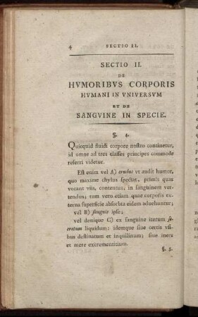Sectio II. de Humoribus Corporis Humani in universum et de Sanguine in Specie
