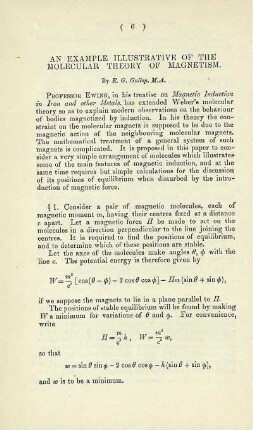 An example illustrative of the molecular theory of magnetism.