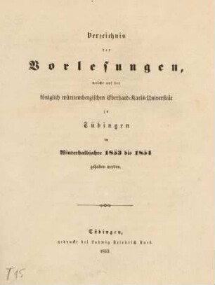 Vorlesungsverzeichnis 1853/54