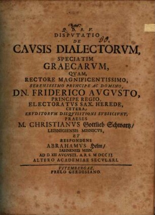 Dispvtatio De Cavsis Dialectorvm, Speciatim Graecarvm