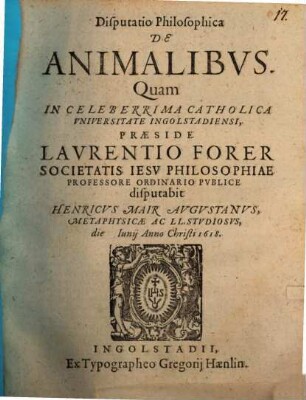 Disputatio Philosophica De Animalibus