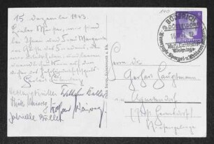 Brief von Herbert Eulenberg, Gabrielle Krause, Wilhelm Buller, Hedwig Buller und Unbekannt an Gerhart Hauptmann