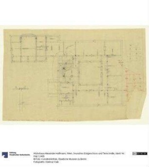 Wohnhaus Alexander Hoffmann, Wien, Grundriss Erdgeschoss und Teilschnitte