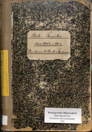 Sterberegister des Standesamtes Beckum-Stadt von 1902 (Urkunden-Nr. 1-154) und von 1903 (Urkunden-Nr. 1-162)