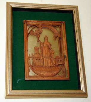 Heilige Barbara mit Kelch, Turm, Krone und Schriftrolle