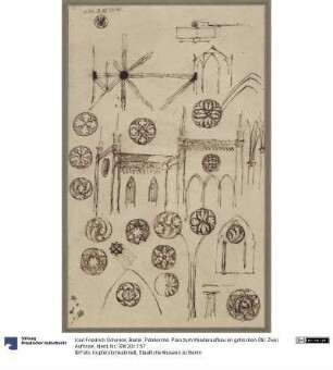 Berlin. Petrikirche. Plan zum Wiederaufbau im gotischen Stil. Zwei Aufrisse