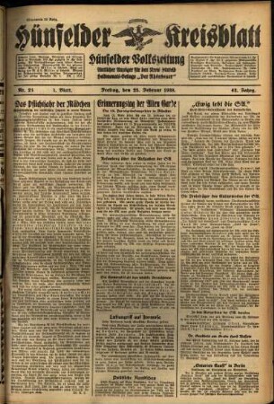 Erste Ausgabe vom Freitag, den 25. Februar 1938.