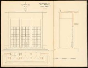 Deutsches Volksmuseum Schinkelwettbewerb 1935: Fassadendetail: Ansicht, Grundriss, Schnitt 1:20