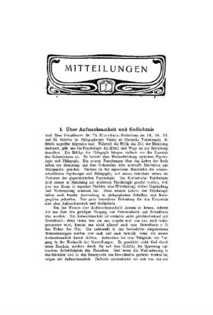 Über Aufmerksamkeit und Gedächtnis
