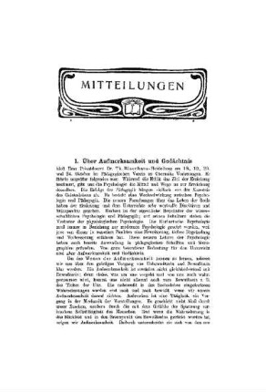 Über Aufmerksamkeit und Gedächtnis