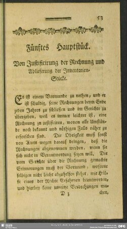 Fünftes Hauptstück. Von Justificung der Rechnung und Ablieferung der Inventarien-Stücke