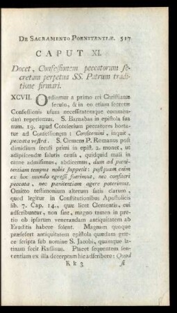 Caput XI. Docet, Confessionem peccatorum secretam perpetua SS. Patrum traditione firmari