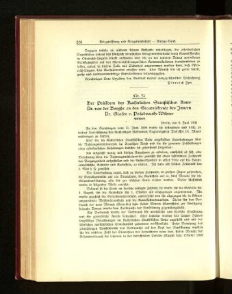 Nr. 72. Der Präsident des Kaiserlichen Statistischen Amts Dr. van der Borght an den Staatssekretär des Innern Dr. Grafen v. Posadowsky=Wehner