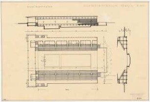 Olympia-Stadion Berlin Schwimmstadion: Überdachte Variante, Grundriss, Ansicht, Schnitt 1:500
