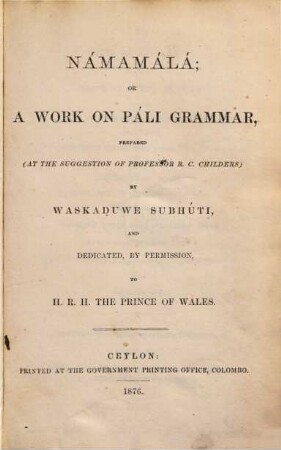 Námamálá; or A Work on Pali Grammar
