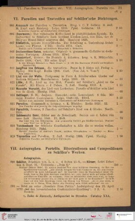 VI. Parodien und Travestien auf Schiller´sche Dichtungen (Nr. 805 - 819)