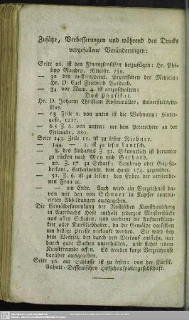 Zusätze, Verbesserungen und während des Drucks vorgefallene Veränderungen