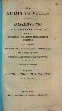 De auditus vitiis : Diss. inaug. med.