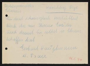 Brief von Gerhart Hauptmann und Margarete Hauptmann an Werner Blasius, geschrieben von Annie Pollak