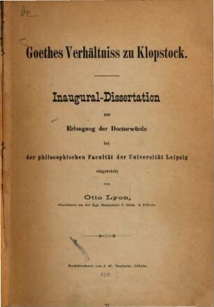 Goethes Verhältniss zu Klopstock
