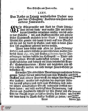 Cap. LXXV Dergleichen wiederholtes Verbot