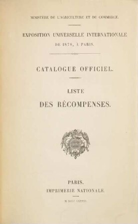 Catalogue officiel, [9]. Liste des récompenses