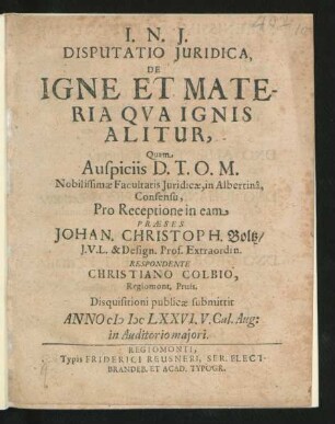 Disputatio Iuridica, De Igne Et Materia Qua Ignis Alitur
