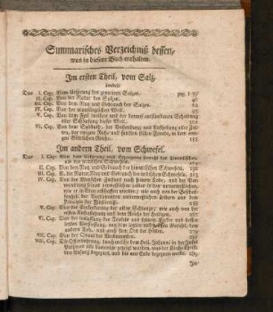 Summarisches Verzeichniß dessen, was in diesem Buch enthalten