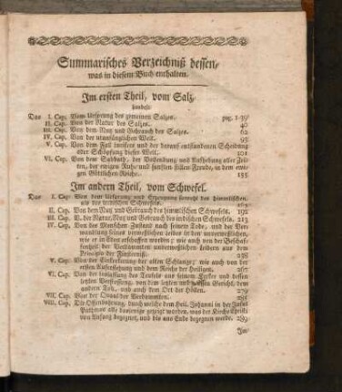Summarisches Verzeichniß dessen, was in diesem Buch enthalten