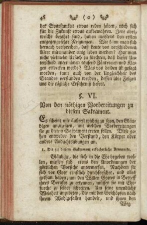 §. VI. Von den nöthigen Vorbereitungen zu diesem Sakrament