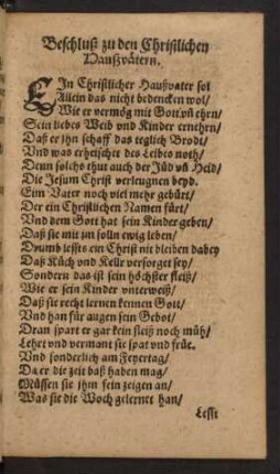 Beschluß zu den Christlichen Haußvätern.