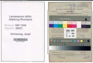 Entnazifizierung Josef Schoening , geb. 28.01.1912 (Angestellter)