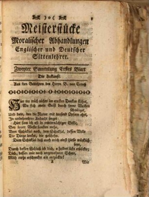 Meisterstücke moralischer Abhandlungen englischer und deutscher Sittenlehrer, 2. 1757